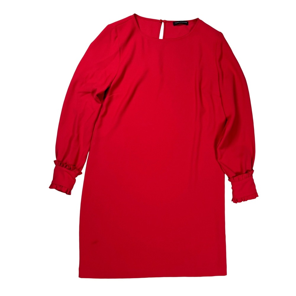Tara Jarmon Paris Renaud Dress Women 38 Carmin Red Crepe Jewel Cuff French Girl